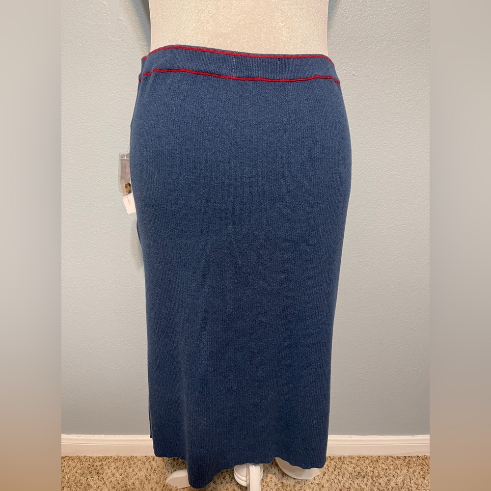 ModCloth Knit Skirt Blue Red Trim Pockets Pull On Academia Preppy Office XL NWT - Picture 7 of 11